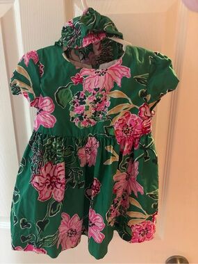 Lilly Pulitzer Green Dress with Pink Floral Print
